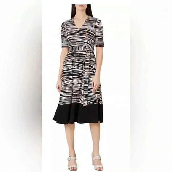 Hobbs London Amelia Abstract Striped MIDI Dress Tie Waist Size 2 - Picture 10 of 10